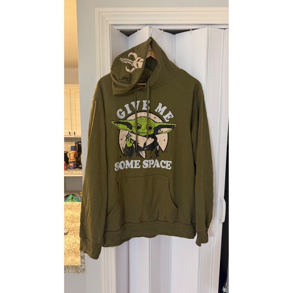 Star Wars The Mandalorian Grogu Hoodie Olive Green Give Me Some Space Large